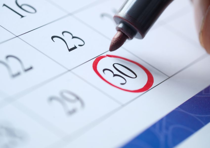 the thirtieth is circled in red on a calendar